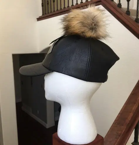 Gallery Black Faux Leather Pompom Cap