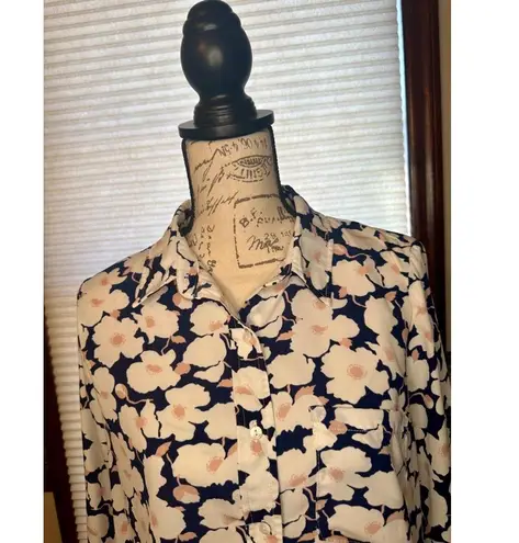 Skies Are Blue Anthropologie Large Floral Longsleeve Blouse w Roll Tab Sleeves
