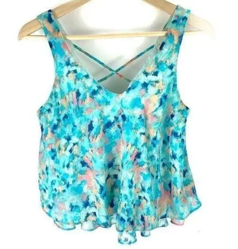 Decree Blue Sleeveless Cropped Tiered Tank Blouse Size Small