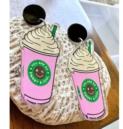 Cappuccino Coffee Earrings Pink Pup Cup Boat Drinks Cruise Vacation Sweet Cool