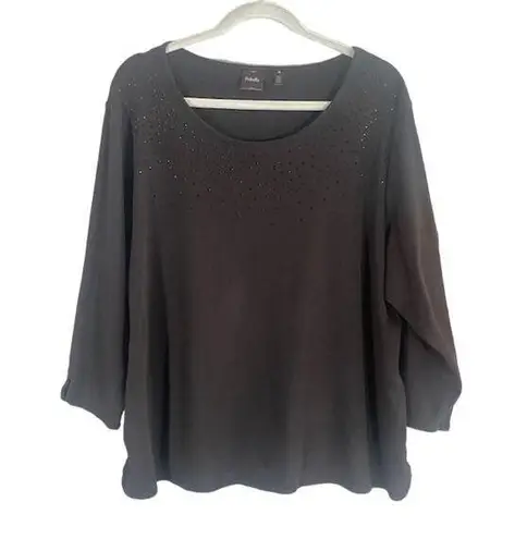 Rafaella Black Jeweled Beaded Long Sleeve Formal Knit Sweater Women Sz 3X