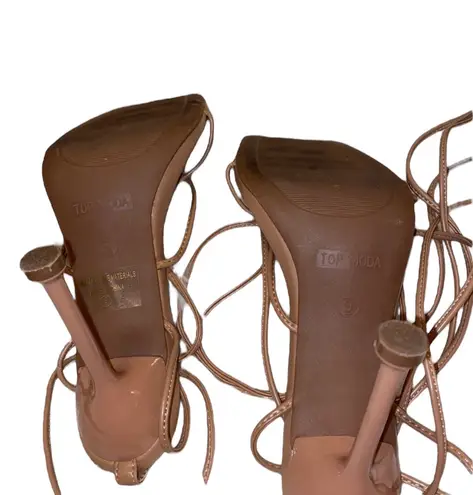 Top Moda Tan Beige Lace Up Design Heels Shoes Women’s Size 9 Formal Wedding Prom