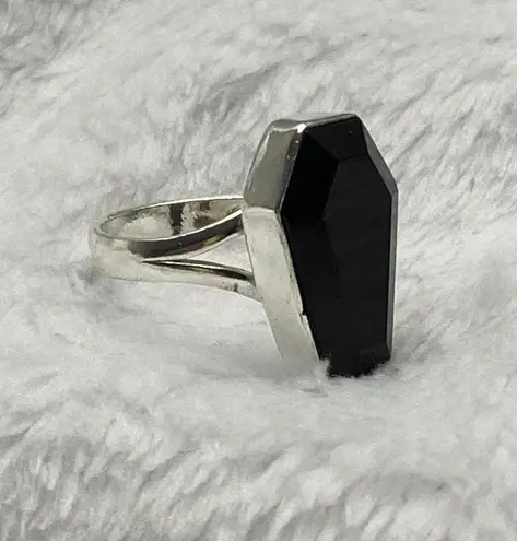 Onyx 925 Silver Natural Black Gemstone Coffin For Men Woman Ring Size - 8.75 RGN-785