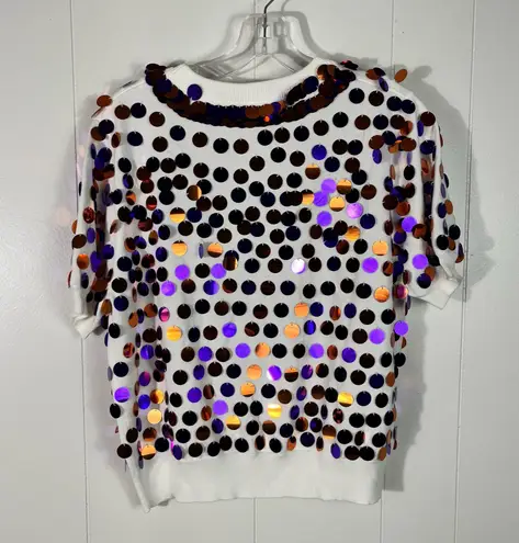 Queen Of Sparkles Tiger Queen Clemson SC Sequin Short Sleeve Sweater Top Small S White