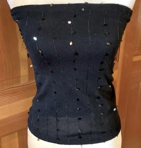 Nwt, Lavishly Paris Black Sheer Sequin Knitted Tube Top. Size Small - Image 1