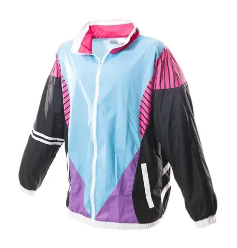 NWOT Funny Guy Mugs Retro 90s Colorblock Windbreaker Jacket Small Black