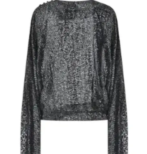 The Attico Woven Long Sleeve Blouse Black size 8 Size M