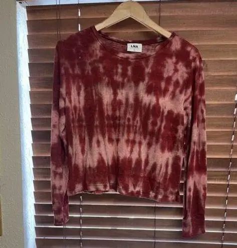 LNA  Red Pink Tie Dye Crew Neck Rayon Blend Long Sleeve Lightweight Top Size S