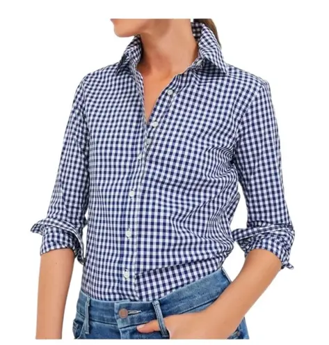 UNTUCKit NWT Women’s Belleza Button Up Dress Shirt Blue Buffalo Plaid Size 8
