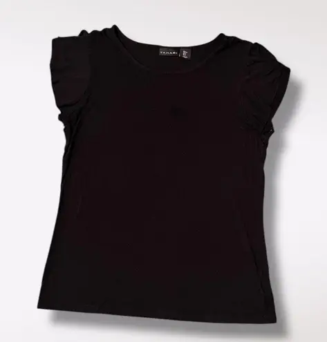 Tahari Black Short Flutter Sleeve T-Shirt Top Large