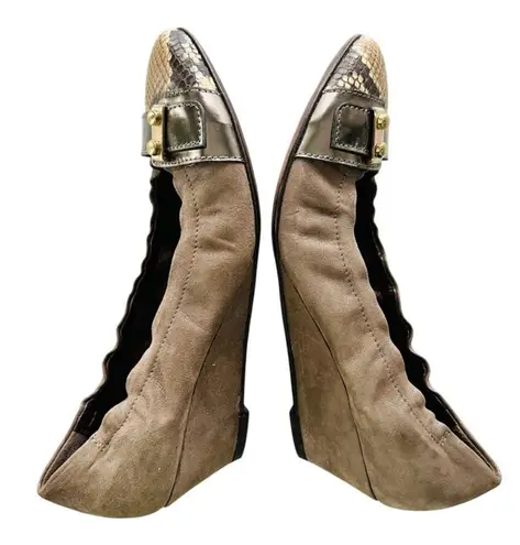 AGL Cap Toe Low Wedge Brown Suede Size 39 Snake Buckle Comfort