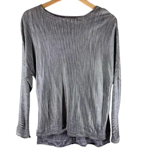 Halston Heritage Pewter Metallic Knit Boat Neck Sweater Size Large Silver