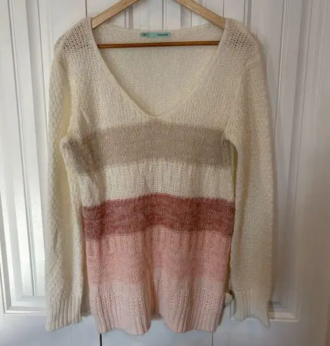 Maurice's ‎ White Stripe V Neck Sweater Size Large thumbnail 1