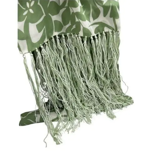 Juliana Collezione 100% Silk Fringed Scarf Cream Sage Green Floral Print