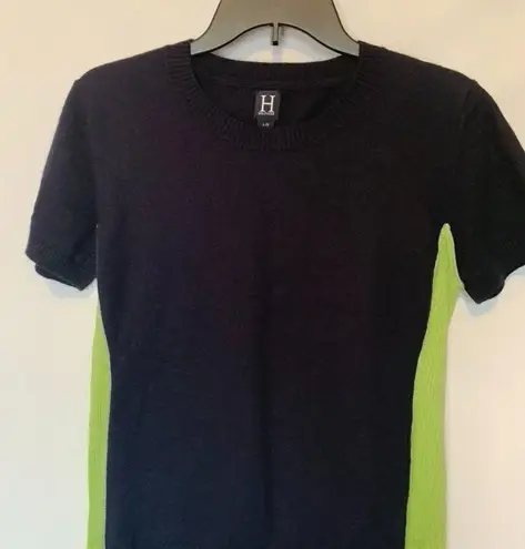 Vintage H Hilfiger Angora Navy and Lime Short Sleeve Sweater Blue Size L