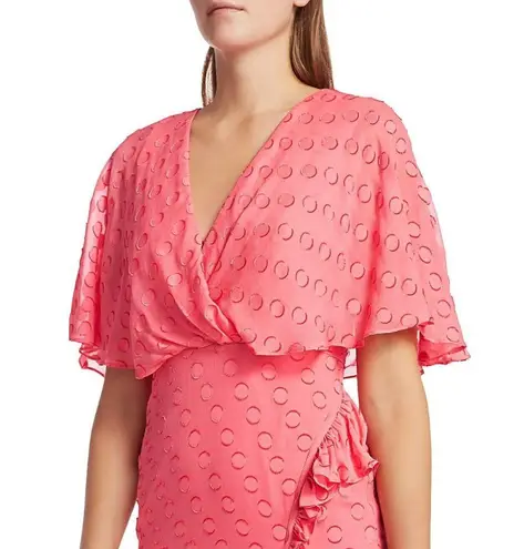 NWT SALONI Rose in Watermelon Pink Jacquard Polka Dot Silk Blend Ruffle Dress 0