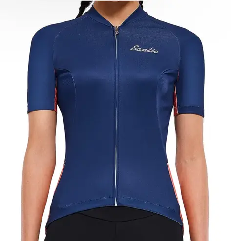 Santic Women's Size XLarge Cycling Jersey Full Zip Biking Shirt Rear Pockets Blue