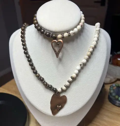 SET: Rustic Howlite/Bronzite Necklace 18” & Rustic Howlite Bracelet