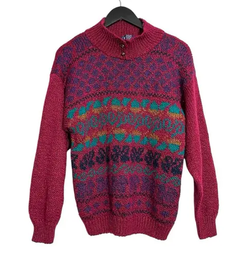 DHI Fair Isle Vintage Sweater Mockneck Size Medium 90s Art Teacher Viral TikTok Pink