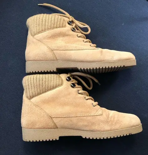 Laura Scott Vintage 90s y2K Ankle Booties Sweater Lace Up Suede Beige Boots sz 6