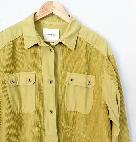 THREAD & SUPPLY | Green Yellow Corduroy Shacket Shirt Jacket Button Raw | Medium