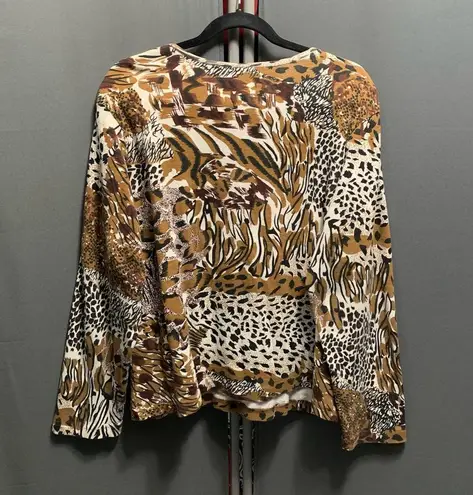 Westbound B20-Women's Top XL Brown Animal Print Long Sleeve