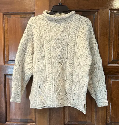 Vintage Irish Homecraft Sweater Pullover Knit Wool Mock Fisherman Large Ivory