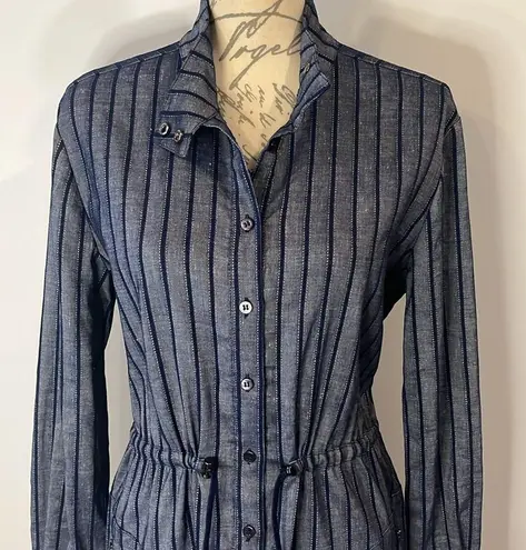 Etcetera NWOT flax linen blend stretch shirt dress navy blue 4