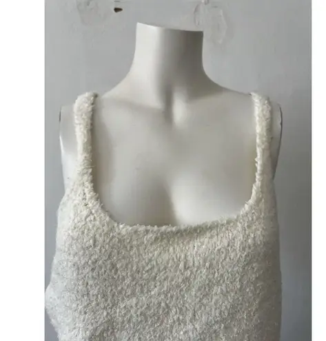 SKIMS Cozy S/M Cream Square Neck Fuzzy Knit Camisole Ribbed Pull On Tank Top