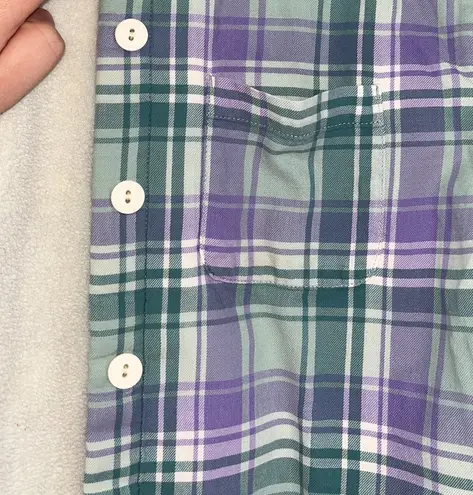 Women’s Petite L.L Bean purple and green fleece lined flannel jacket