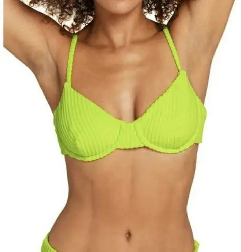 ANDIE The Bermuda Top Rib Terry Neon Lime Swimwear Bathing Suit Size S New