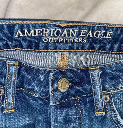 American Eagle Light Wash Distressed Mini Skirt