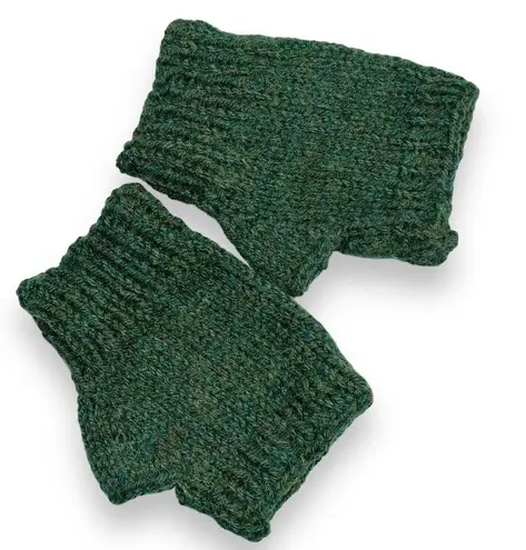 Handmade Womens Handcrafted Fingerless Glove Knit Solid Green Lightweight OS
