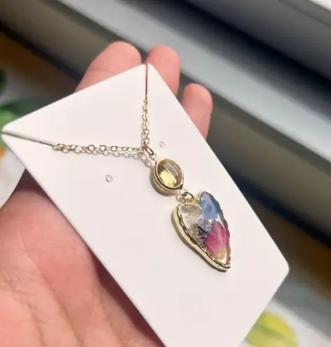 Floral Flower Petals Colorful Summer Abstract Resin Heart Fun Necklace Pink