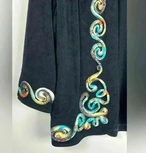 NWT Picadilly Fashions Open Cardigan 3/4 Sleeve Multicolor Appliqué Petite Small Black Size undefined