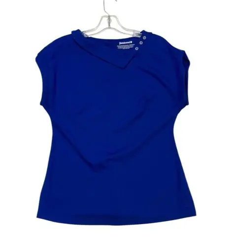 Betabrand * Top Womens L Blue Casual Comfort Workwear Stretch Knit Short Sleeve