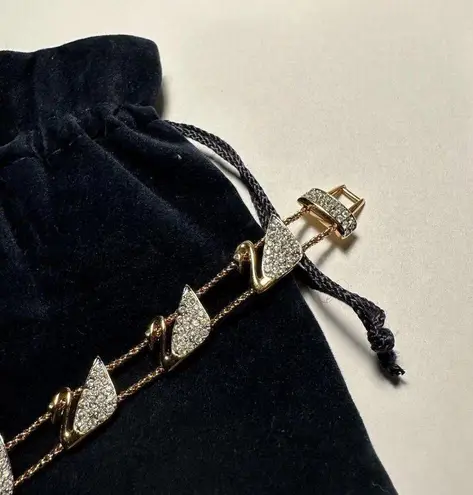 Swavorski Signed Swarovski Crystal Double Chain Tennis Bracelet Swans 7 1/4 Inch In Pouch