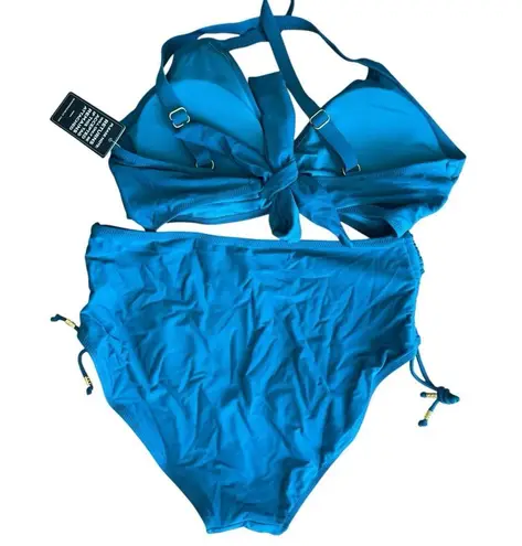 Blooming Jelly NWT High Waisted Blue Ruched Bikini Swimsuit Size Large