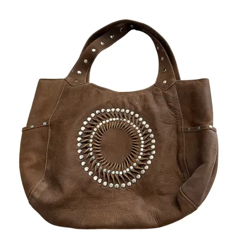 Leather Hobo Bag Brown Studded Boho Shoulder Bag Purse Women's Western Boho Brown