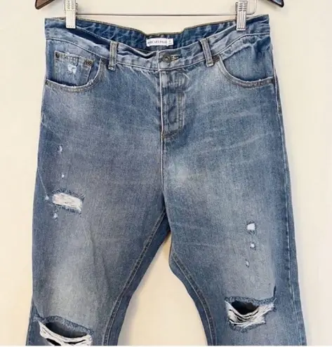 Avec Les Filles Distressed Raw Hem Straight Leg Jeans Size 31 NEW Medium Blue