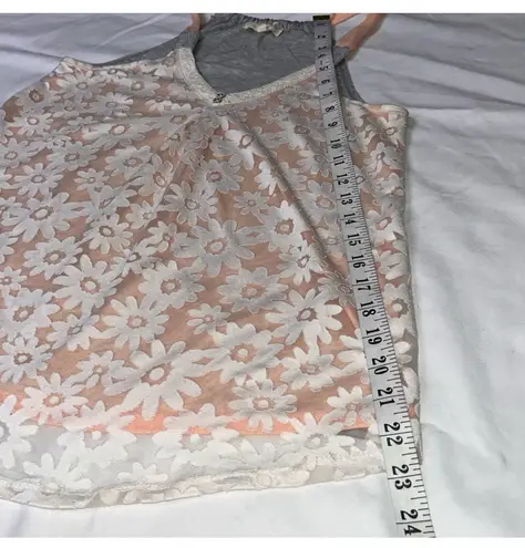 Rewind Floral Embroidered Lace Solid Back Halter Style Mixed Media Flowy Tank Top Small White Orange Gray