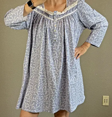 Eileen West Blue Floral Cotton Jersey Knit Nightgown Plus Size 2X Long Sleeve