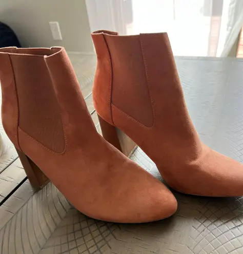 Faux Suede Heeled Booties Orange Size 7.5