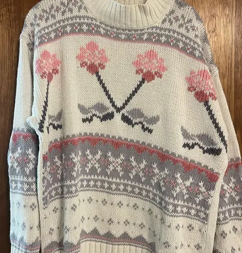 Vintage Chic Cream and Pink Floral Sweater Size L
