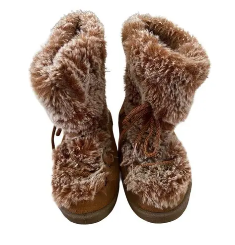 Faux Fur Lace Up Winter Ankle Boots Snow Outdoors Furry Gray Size 7