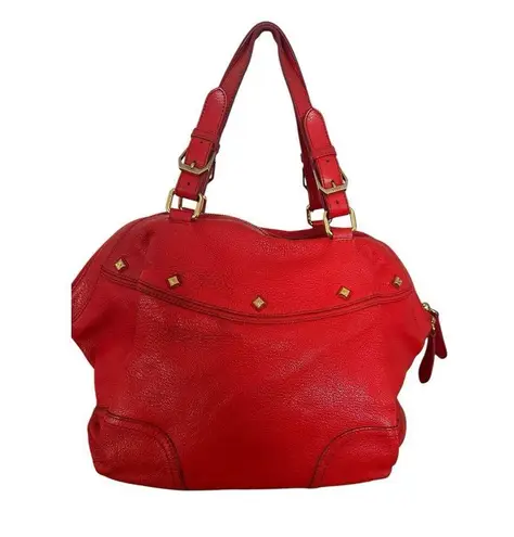 MCM Authentic Red Leather Pebble Handbag Purse Pocketbook Medium Sized READ
