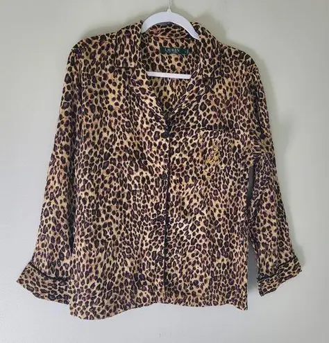 Ralph Lauren Lauren  Leopard Print Satin Pajama Top