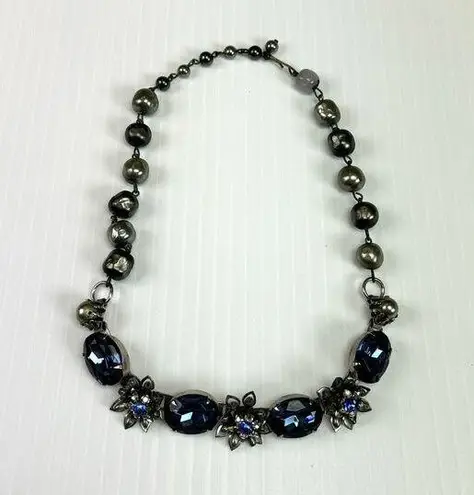 Vintage Blue  Rhinestone Floral Choker Necklace