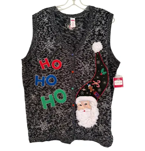 Holiday Time Santa Ugly Christmas Sweater Vest Womens 1X Black Cottagecore