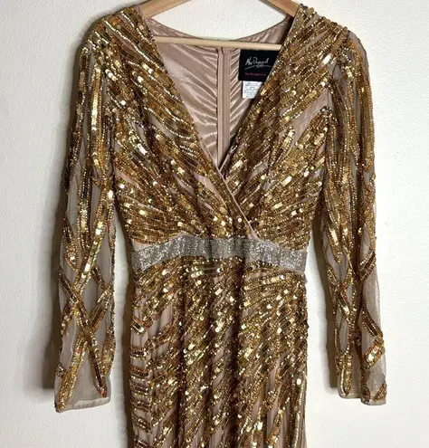 Mac Duggal LONG SLEEVE SEQUIN STREAKED GOWN in copper embellished size 6